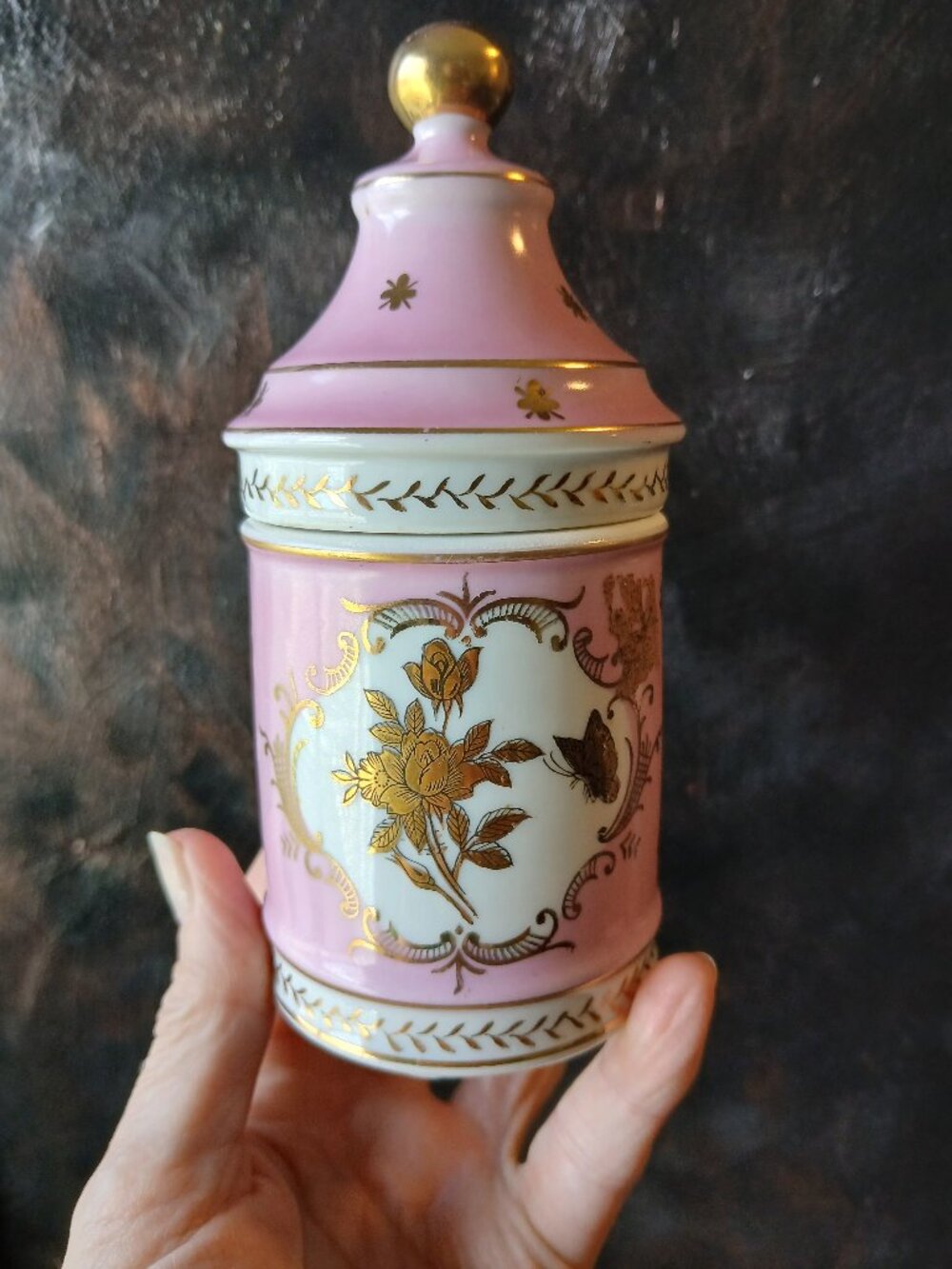 Vtg Porcelain Lidded Vanity Jar
